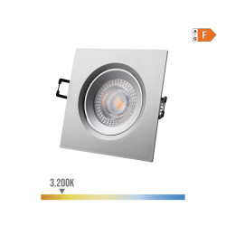 Downlight led empotrable cuadrado 5w 3200k luz calida color cromo 9x9cm edm