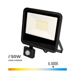 Foco proyector led 50w 4000lm 6400k luz fria con sensor de presencia 23,8x4,5x19,2cm edm