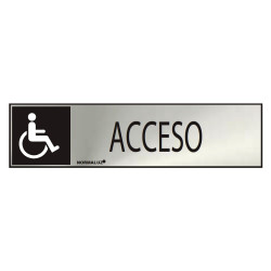Cartel informativo "acceso" discapacitados (inox adhesivo 0.8mm) 5x20cm normaluz