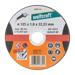 Disco de corte de precisión para acero inoxidable ø125x1,0x22,23mm. 1687999 wolfcraft