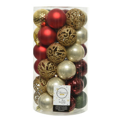 Pack de 37 bolas decorativas colores surtidos dorados y rojos ø6cm