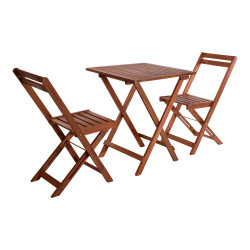 Conjunto de mesa y sillas de acacia. plegables. color: natural sillas: 40x40x80cm mesa: 60x60x72cm