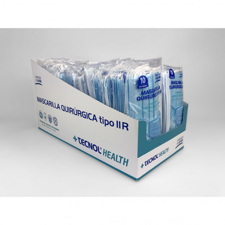 Ult. unidades display mascarilla quirúrgica azul 50 bolsas x 10 unidades adulto. tecnol