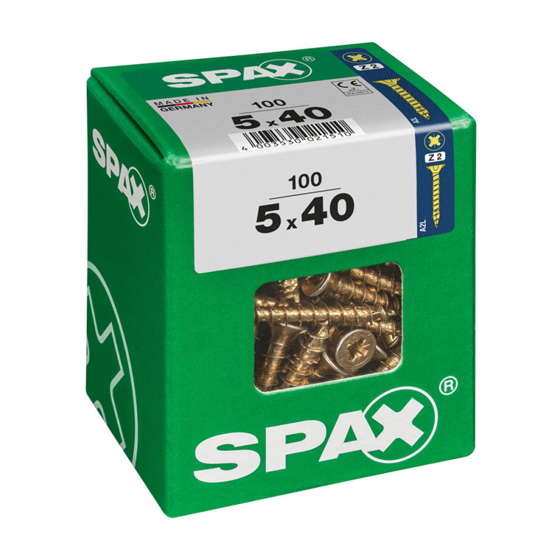 Caja 100 uds. tornillo madera spax cab. plana yellox 5,0x40mm spax