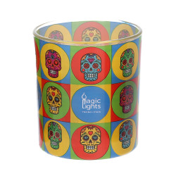 Vela en vaso pop art ø7,5x8,4cm skull magic lights